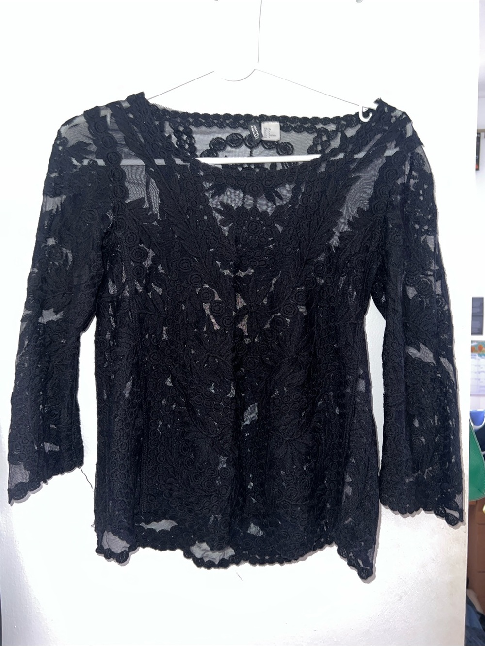 H&M Black Floral Lace V-Neck Blouse